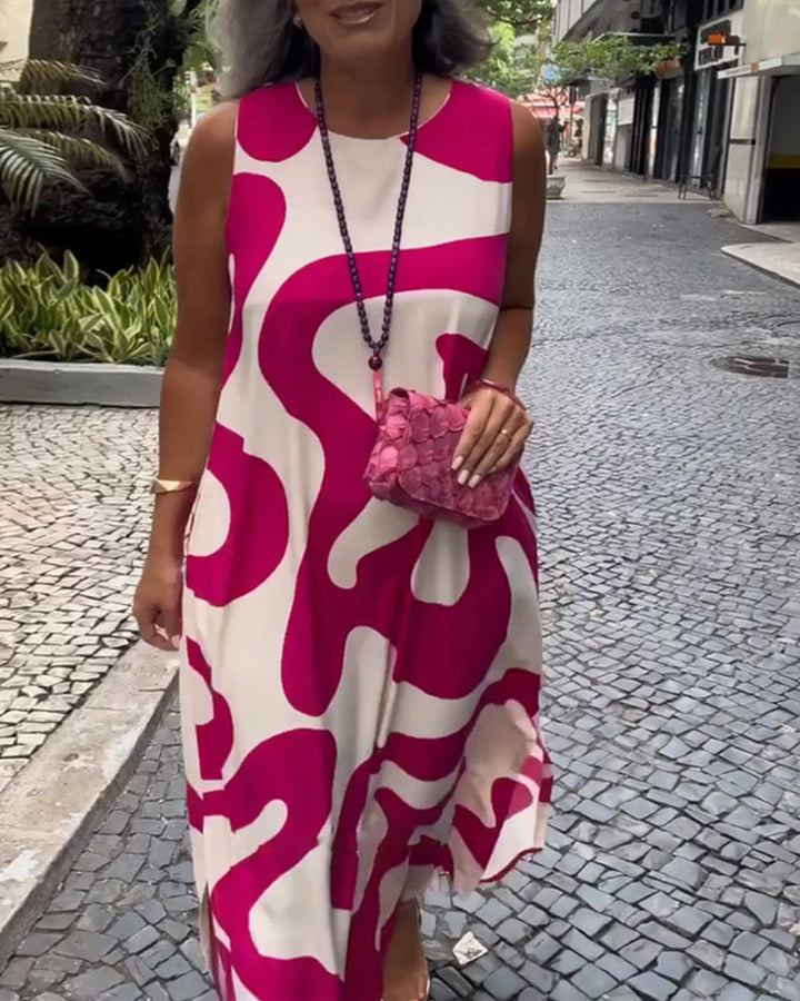 Robe Sans Manches Col Rond Avec Imprimé Géométrique
