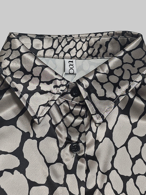 Blanche | CHEMISIER EFFET SATIN À MOTIF ARTISTIQUE