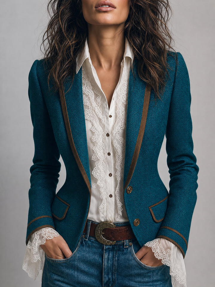 Éléonore | Blazer Chevrons Ajusté à Liserés Contrastants