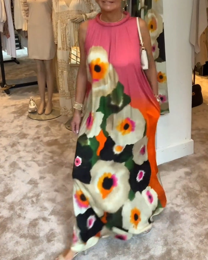 Robe longue décontractée sans manches à imprimé floral
