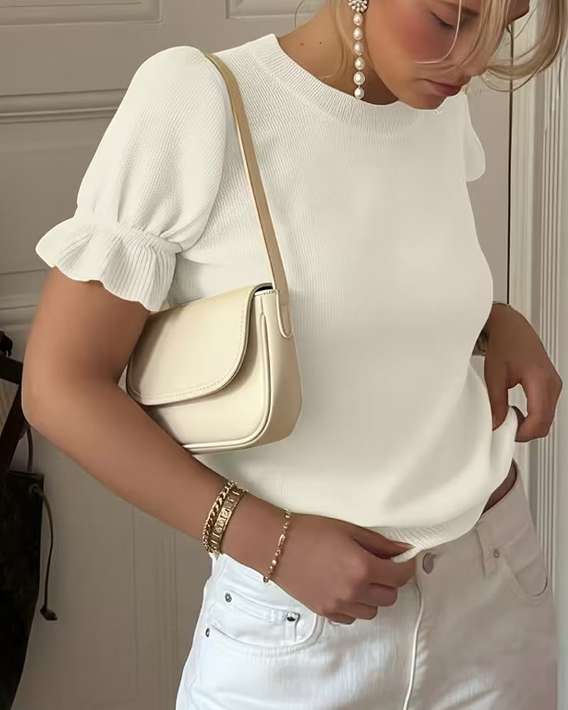 T-shirt Volantée Manches bouffantes Tricot