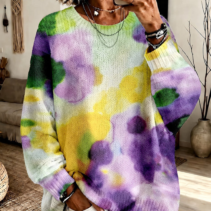 Violetta | Pull col rond floral tie-dye violet