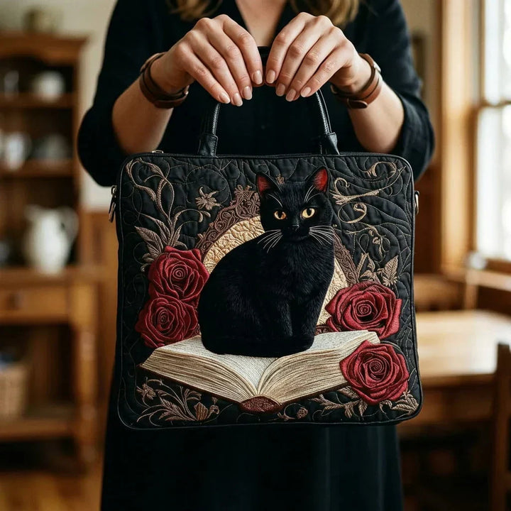 Sac Artisanal Matelassé - Chat Noir sur les Livres