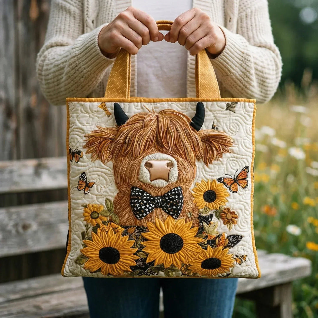 Sac Matelassé - Vache Highland et Tournesols