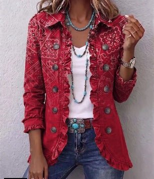 Valentine | Veste bohème paisley ombrée à volants