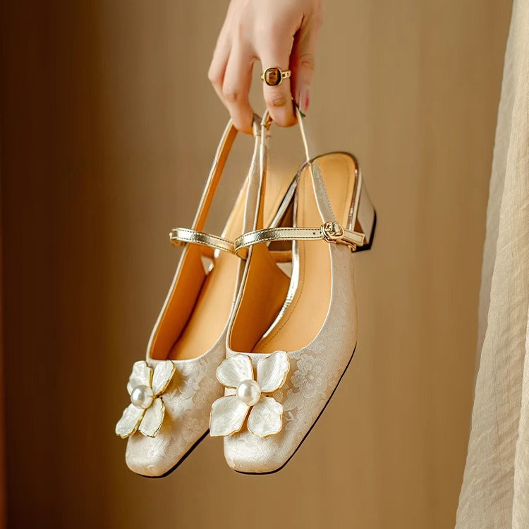 Genine - Escarpins slingback femme à talon bloc