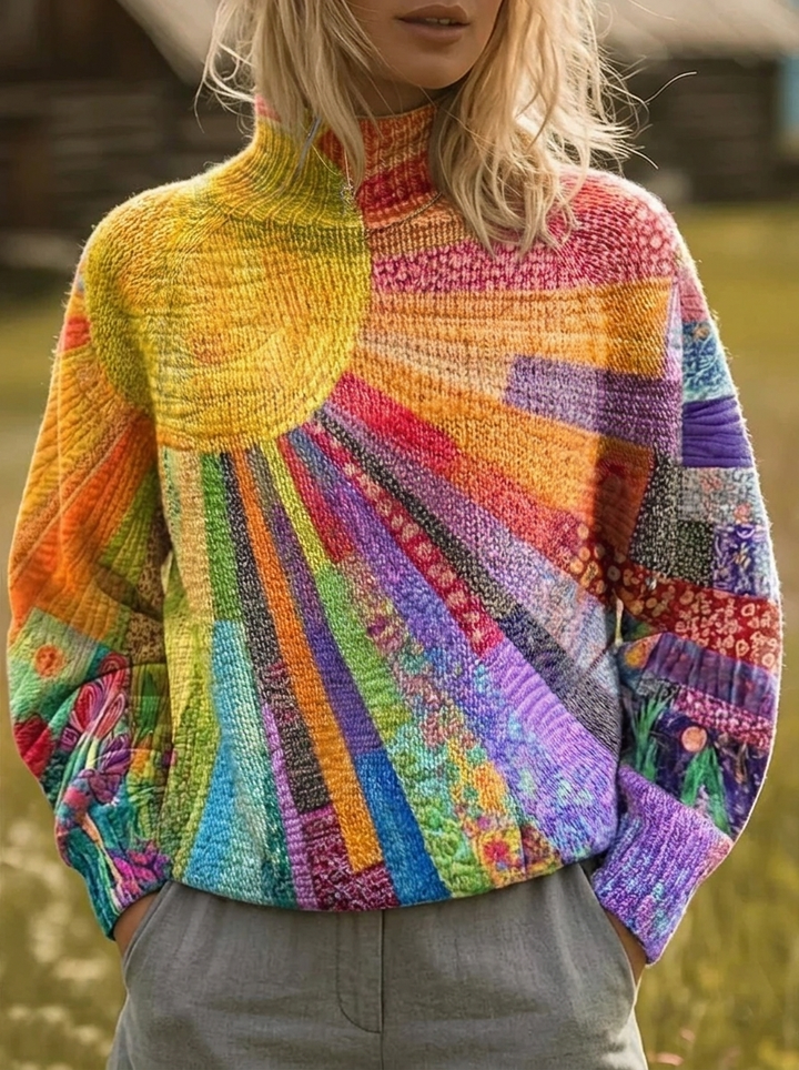 Rosalind | Pull à col roulé à imprimé soleil rétro
