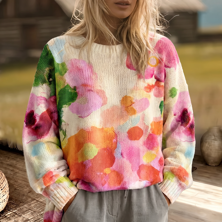 Ferrona | Pull en maille floral tie-dye multicolore