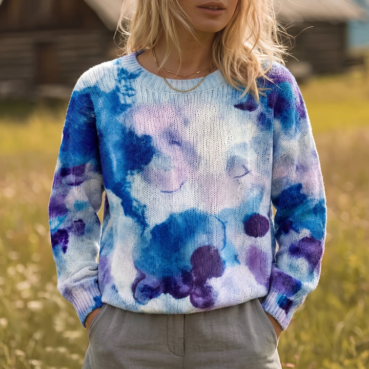 Cerulyn | Pull en maille floral tie-dye bleu