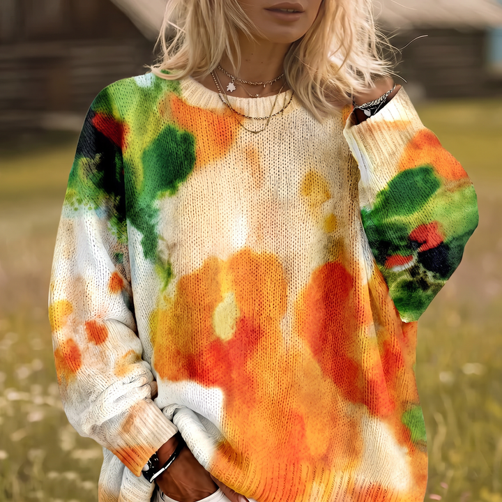 Amberlei | Pull col rond floral tie-dye orange