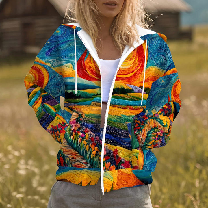 Halcyra | Sweat à capuche zippé à imprimé soleil