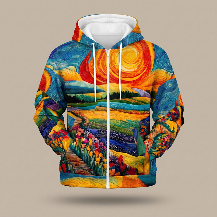 Halcyra | Sweat à capuche zippé à imprimé soleil