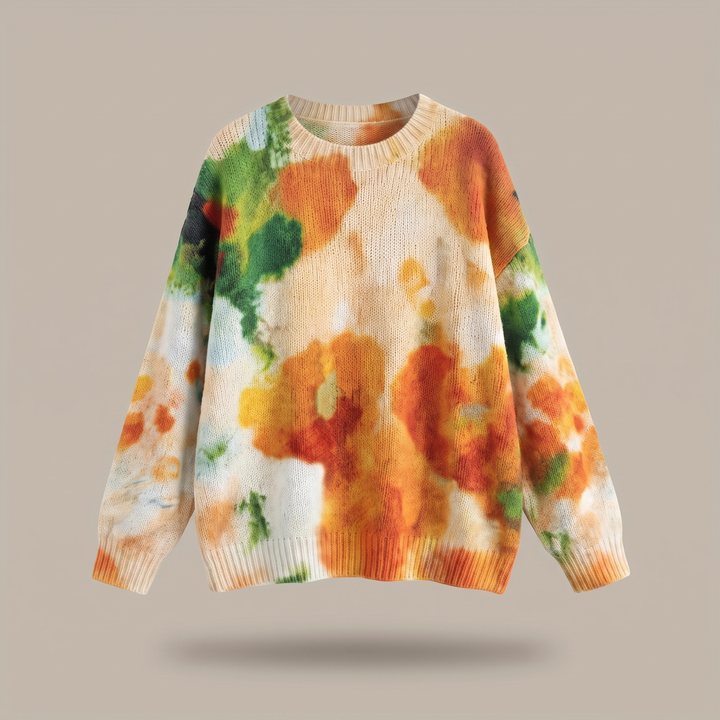 Amberlei | Pull col rond floral tie-dye orange