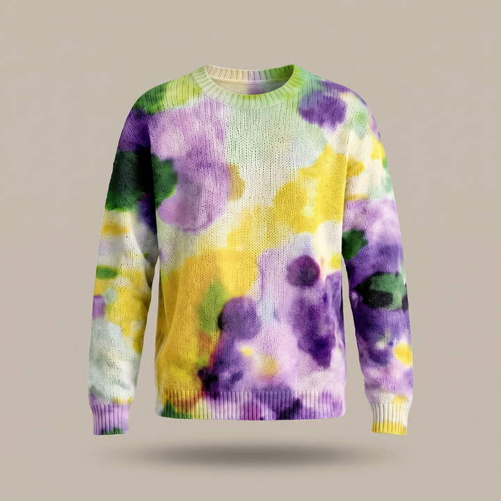 Violetta | Pull col rond floral tie-dye violet