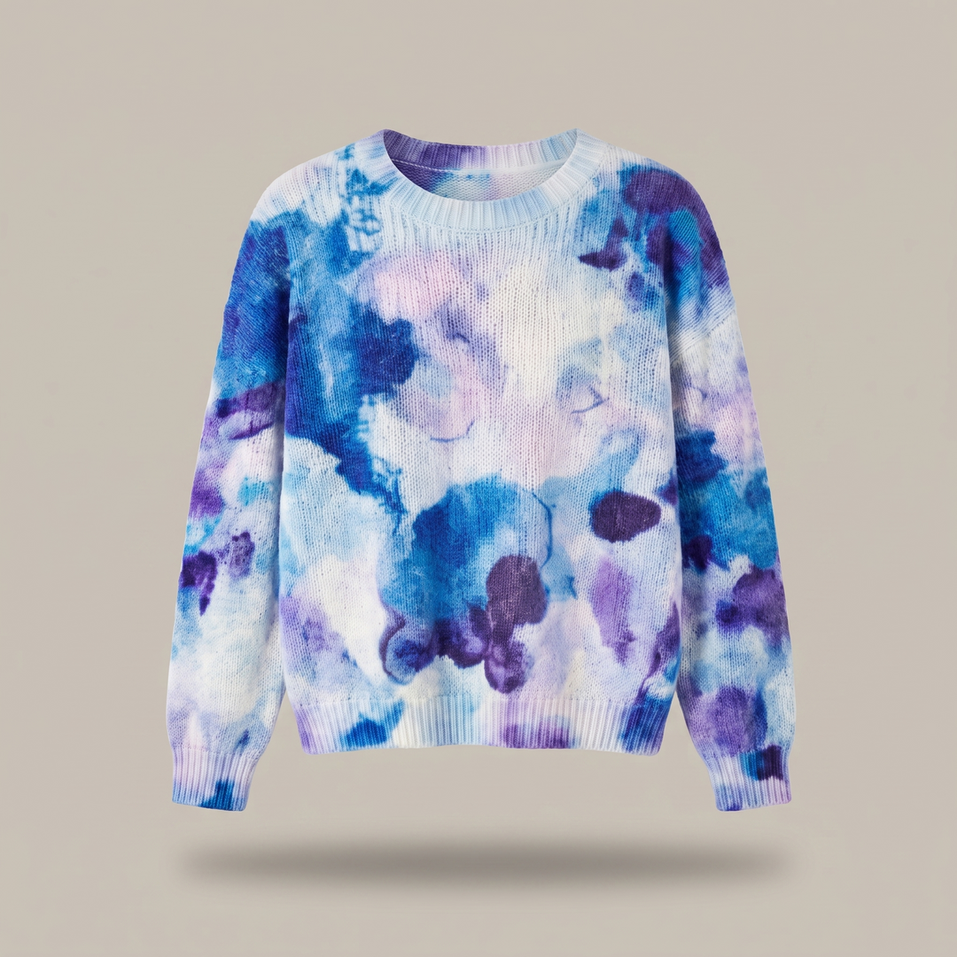 Cerulyn | Pull en maille floral tie-dye bleu