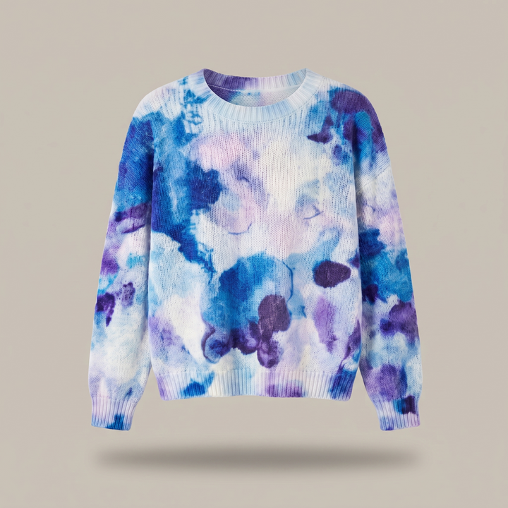 Cerulyn | Pull en maille floral tie-dye bleu