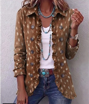 Delphine | Veste bohème imprimé animalier à volants
