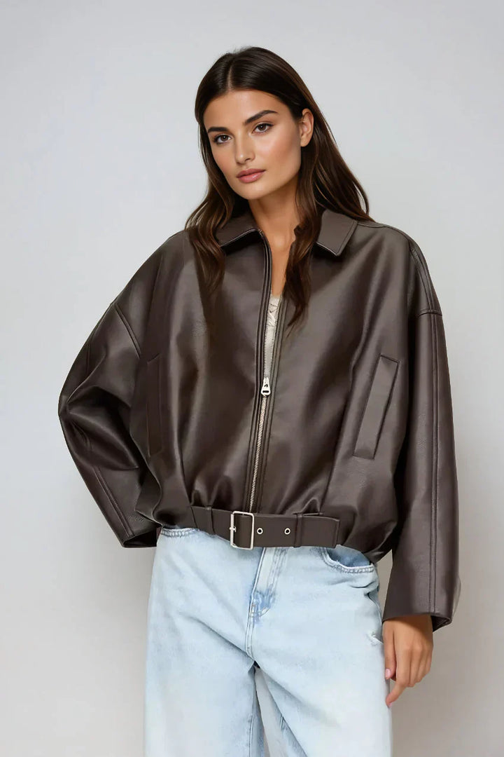 Victoire | VESTE EN CUIR MARRON