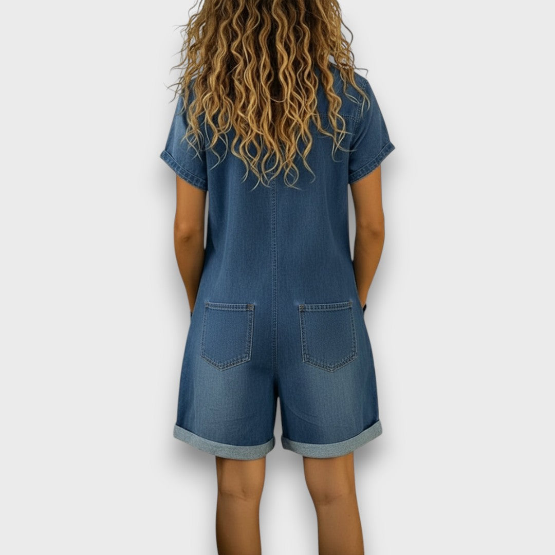 Tess | Salopette courte en coton effet denim