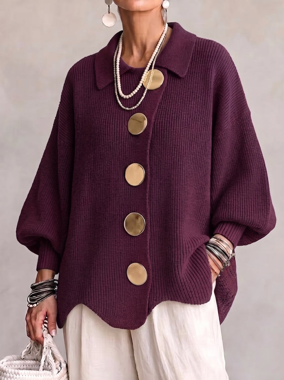 Ortensia — Cardigan Oversize Boutons Dorés
