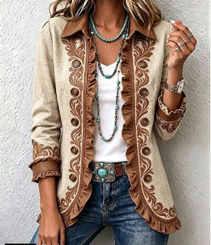 Gabrielle | Veste bohème fleurie vintage à volants