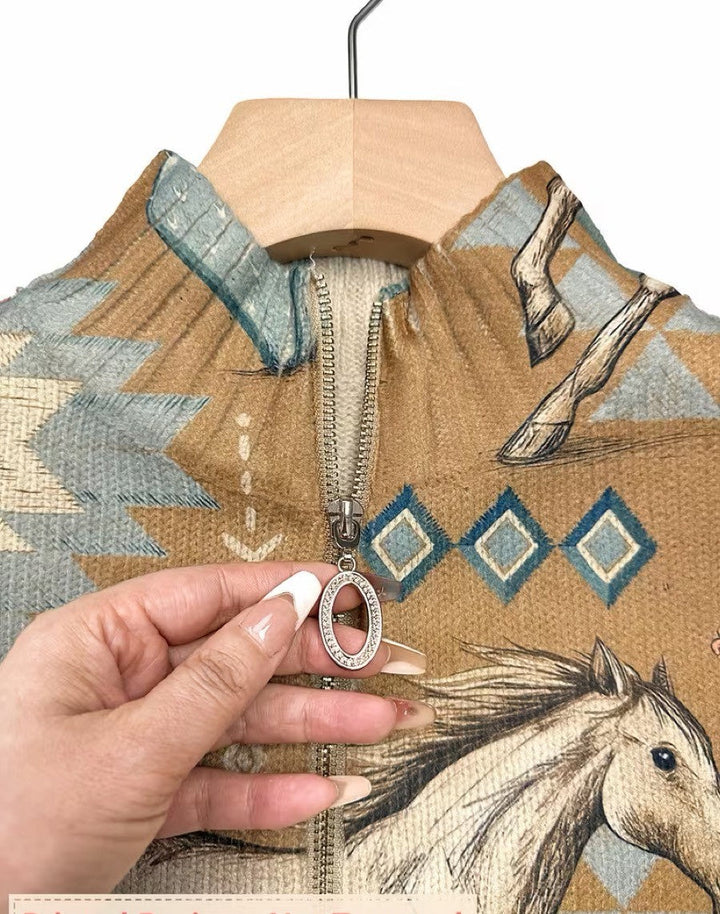 Perpetua | Cardigan Zippé Chevaux et Cactus du Désert