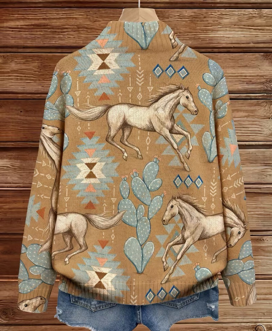 Perpetua | Cardigan Zippé Chevaux et Cactus du Désert