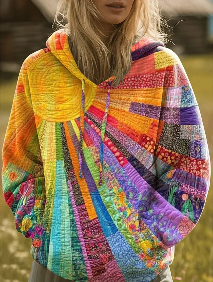 Dawnella | Sweat à capuche patchwork multicolore bohème