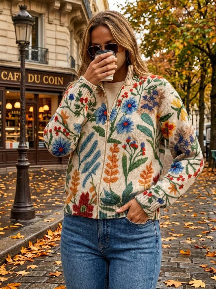 Tabitha | Cardigan Zippé Fleurs de Jardin Botanique