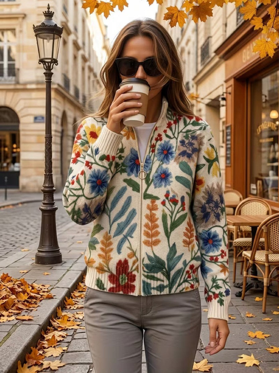 Tabitha | Cardigan Zippé Fleurs de Jardin Botanique