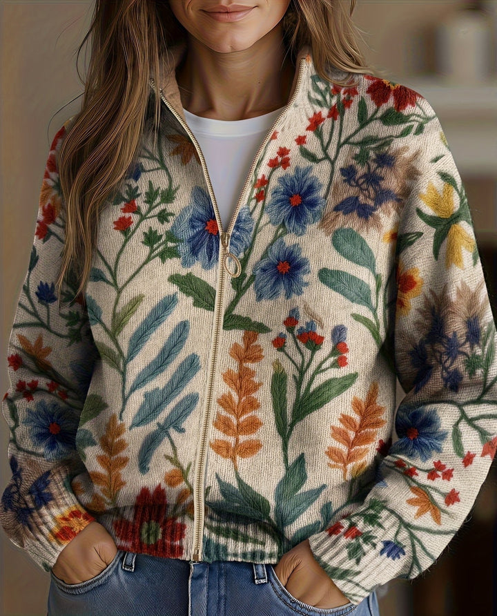 Tabitha | Cardigan Zippé Fleurs de Jardin Botanique
