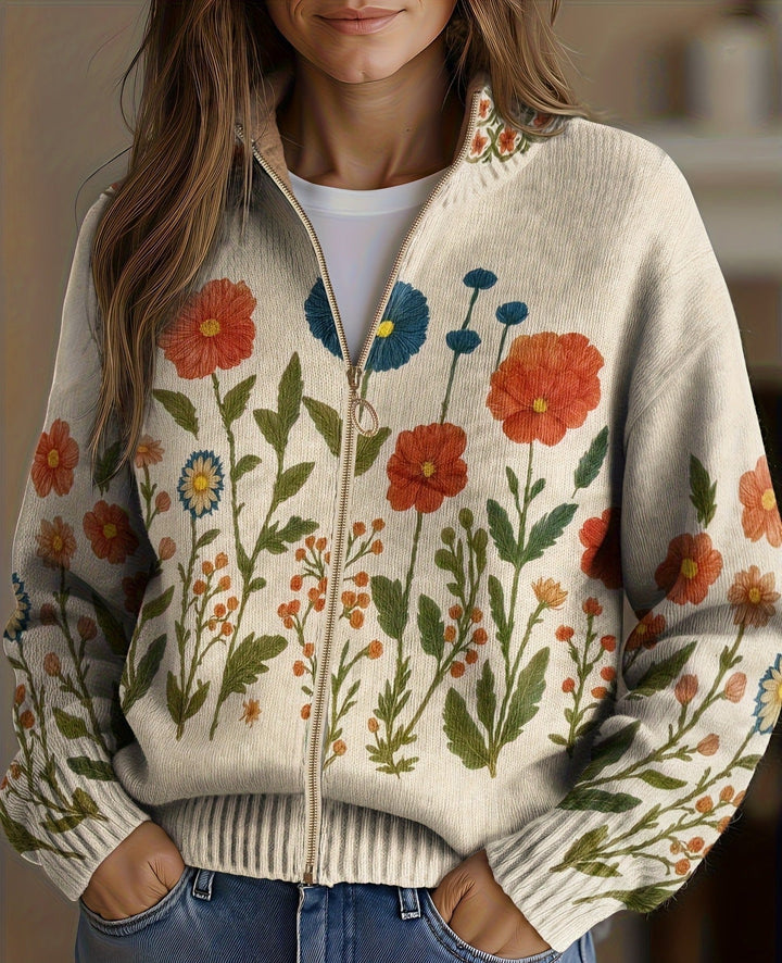 Wrenna | Cardigan Zippé Prairie de Fleurs Sauvages